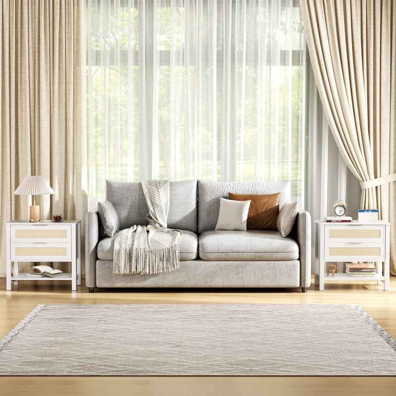 Ensemble de 2 tables de chevet en rotin 2 tiroirs, Blanc