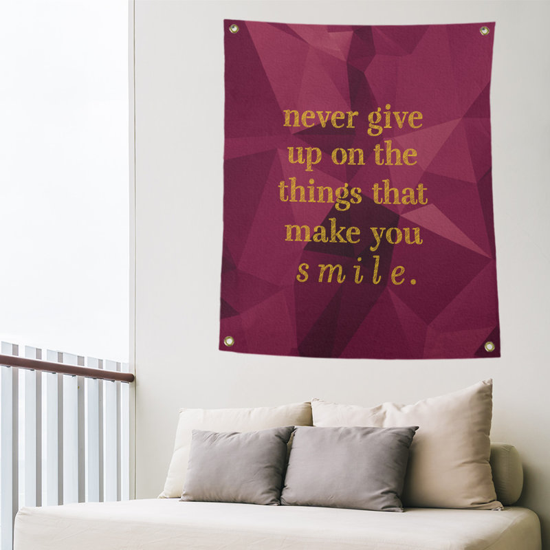 Quotetapestry de joie et perseverance de pierre de polyester, H 36 po x l 26 po, Spinelle / or