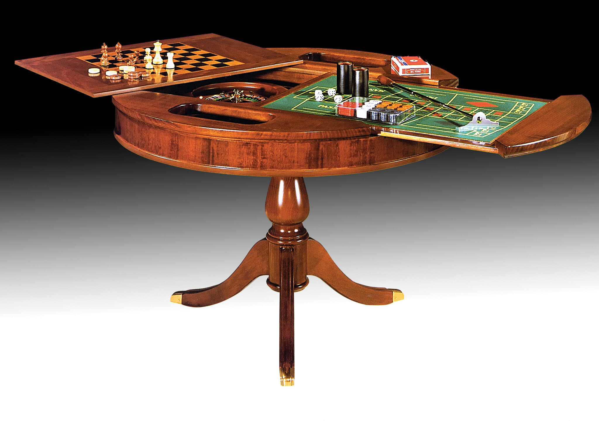 Italian Inlaid Wood Multi Game Table With Roulette, Checkers/Chess,  Backgammon