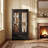 Lighted 2-Door Glass Curio Display Cabinet with Adjustable Shelves, Built-in Drawer, and Included Light Bulb in Black-746388959