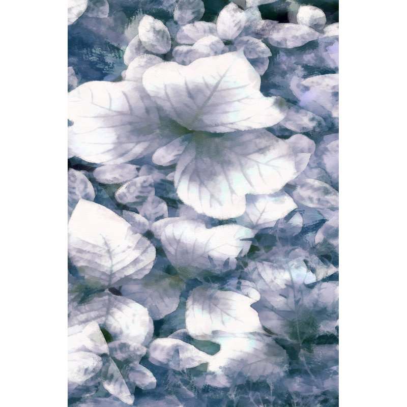 Blue Shaded Leaves V by Alonzo Saunders - Graphic Art, 91 cm H x 61 cm W, Black Floater Framed