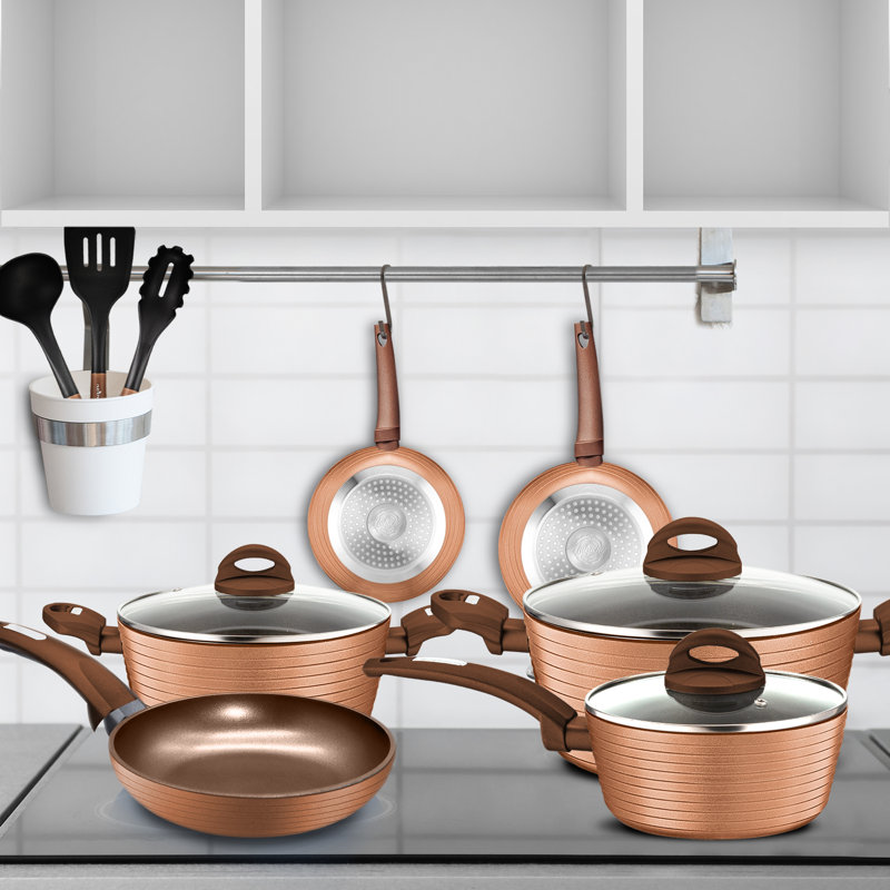 NutriChef 12-Piece Brown Nonstick Aluminum Cookware Set