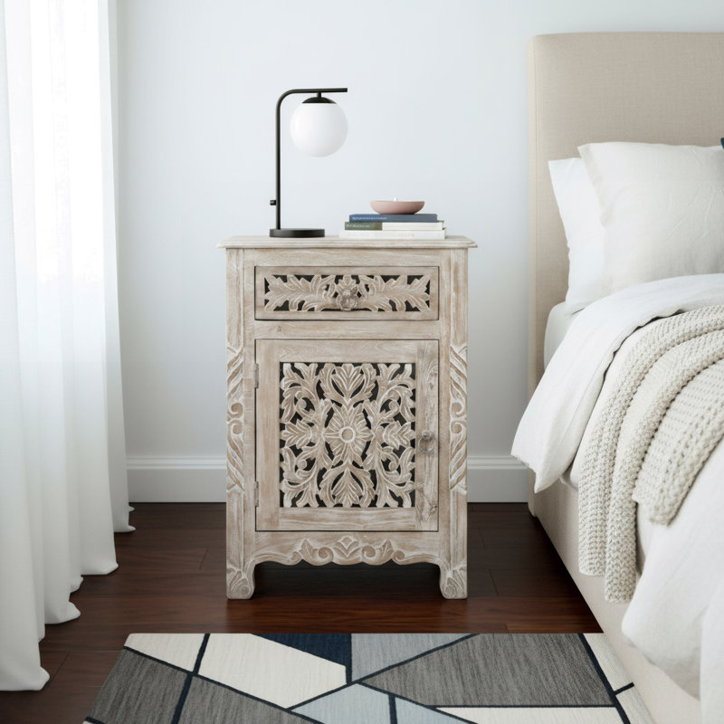 Harleen 22'' W Solid Wood Nightstand, Left, White