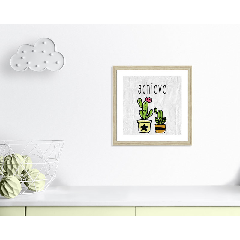 Impression sur papier Cacti C, Cadre plat beige, H 22,5 po x l 22,5 po x P 0,6 po