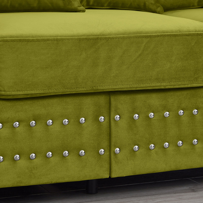 5 + 2 places en velours 2 + 3 avec design moderne, accoudoirs carrés, pieds en bois massif, coussins à ressorts et housses amovibles pour le look du salon, places assises, accoudoirs, rangement pour clous argentés