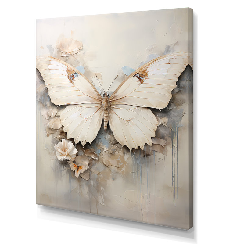 Minimalisme, papillon beige - art mural papillon, H 20 po x l 12 po x P 1 po, Toile tendue