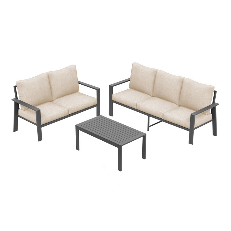 Large canapé de patio droit avec coussins, Gris