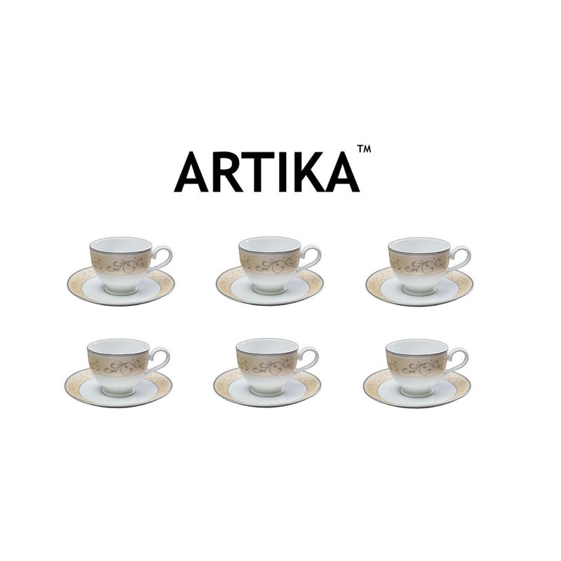 Ensemble tasse à thé / soucoupe (7,7 oz) Artika de 6 + 6 décorations peintes or