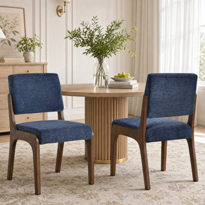  Ensemble de 2 chaises de salle à manger rembourrées de style Mid-Century, chaises de cuisine et de salle à manger en chenille avec cadre en bois massif, siège rembourré, chaises modernes pour cuisine, salon, appartement
