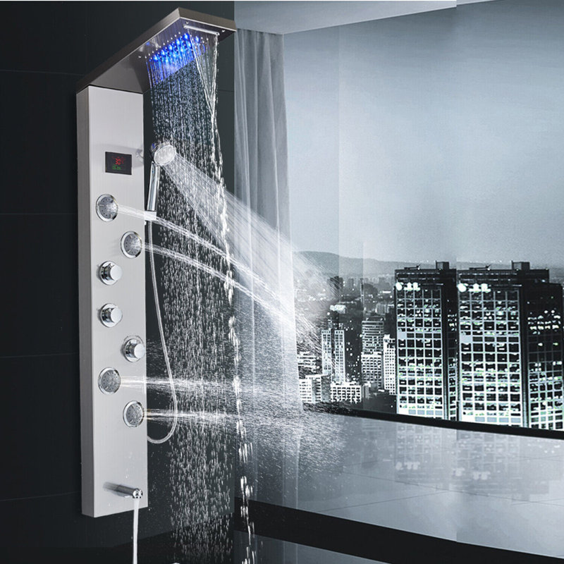 Stainless Steel Shower Panel Tower System Rain&Waterfall Massage Jet Sprayer Tap