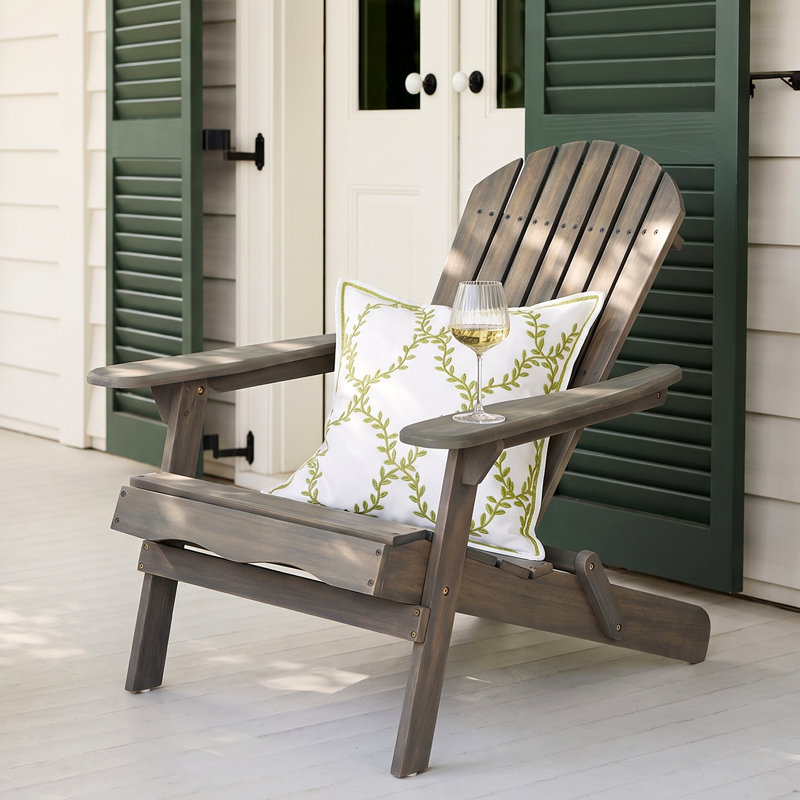 Chaise Adirondack pliante en bois massif Kalicki, Gris patiné