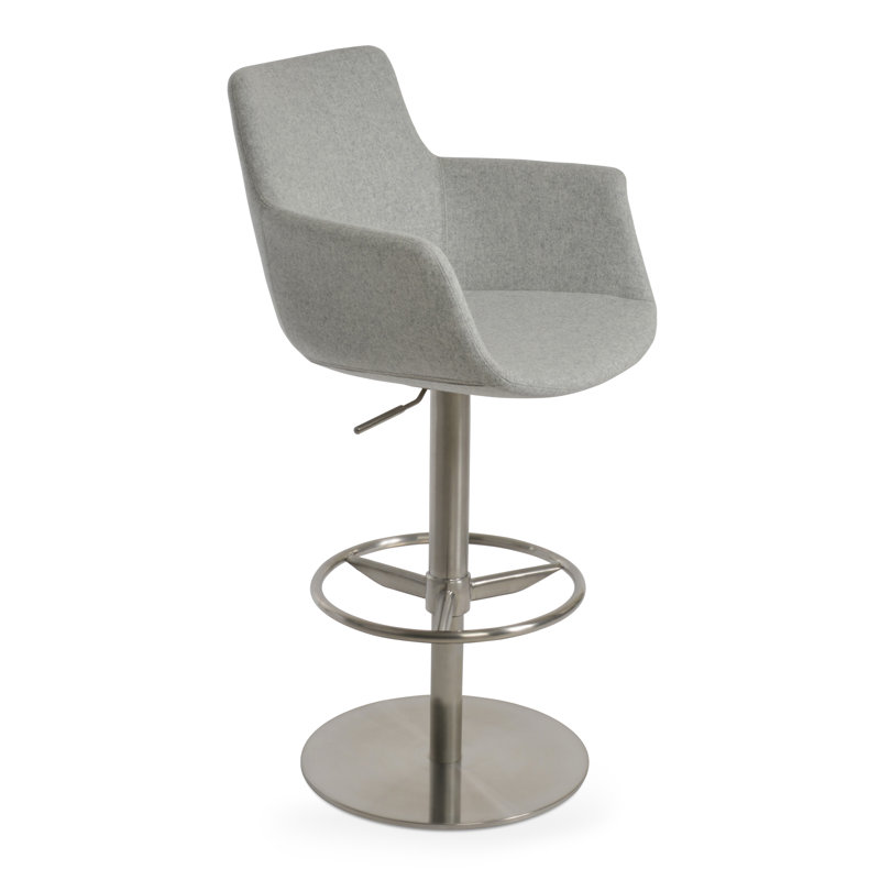 Tabouret à piston Bottega, Laine argentée, Brossé