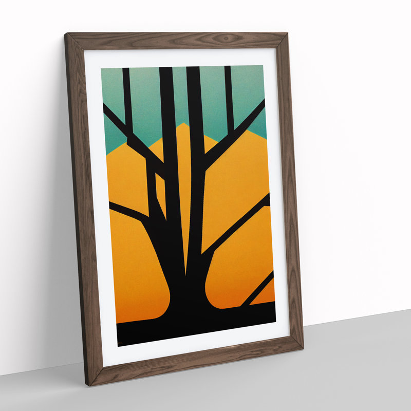Bold Abstract Tree Art No.4 - Wall Art, 48cm H x 36cm W, Walnut Framed, White