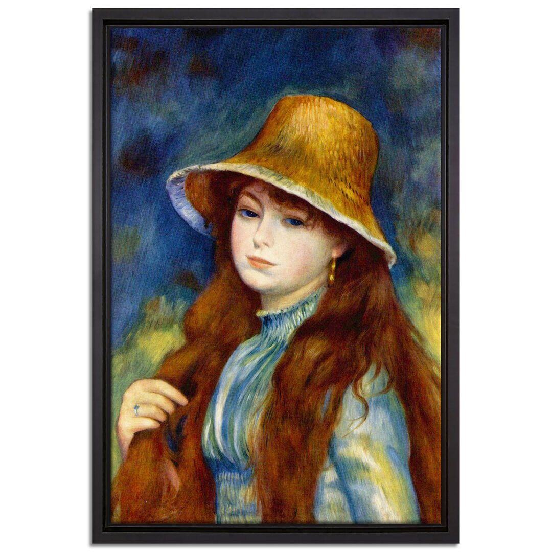 Gerahmtes Leinwandbild Girl with Straw Hat von Pierre-Auguste Renoir