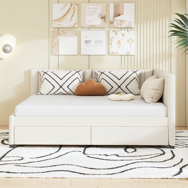 Full Size Upholstered Daybed, Beige