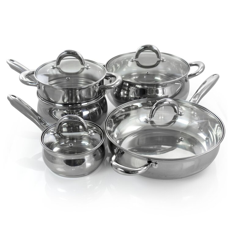 Gibson Home 5-Piece Mirror Polish Stainless Steel Cookware Set, Silver