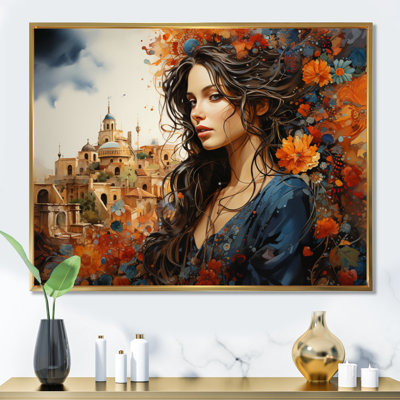 "Coral Blue Mexico", portrait d'une femme encadrée sur toile
