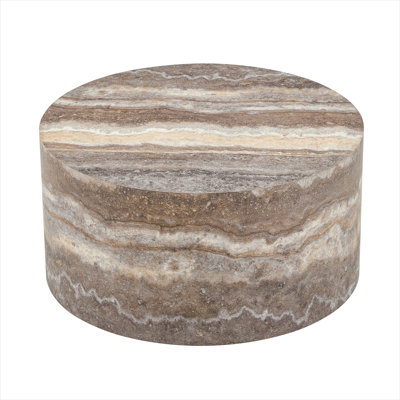 23.6-Inch Round Coffee Table, Cylinder MDF with Cave Stone Pattern, Neutral Gray