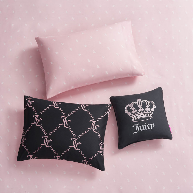 Juicy Couture Link Printed Bed-in-a-Bag Comforter Set, Twin Comforter + 5 Additional Pieces, Pink/Black
