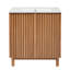 Meuble-lavabo transitionnel Woodgrain avec lavabo en céramique, pieds en bois massif et portes à fermeture en douceur-129873962