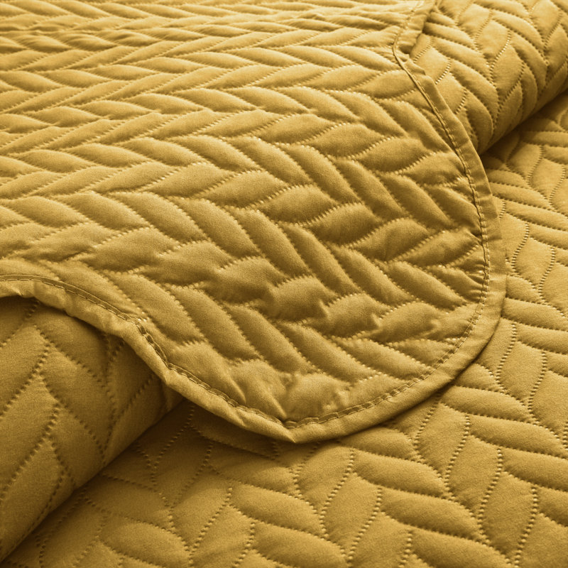 Embossed Microfiber Bedspread Set For California King – Oversized, Soft & Dust-Resistant, 3-Piece, Ochre