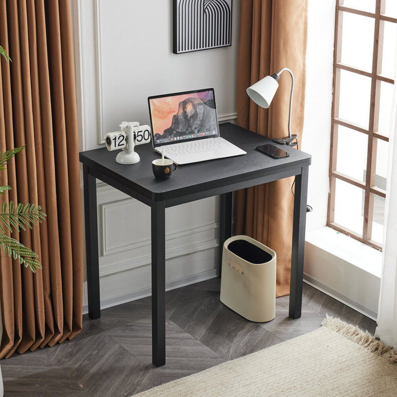 Extendable Solid Wood Dining Table, Black