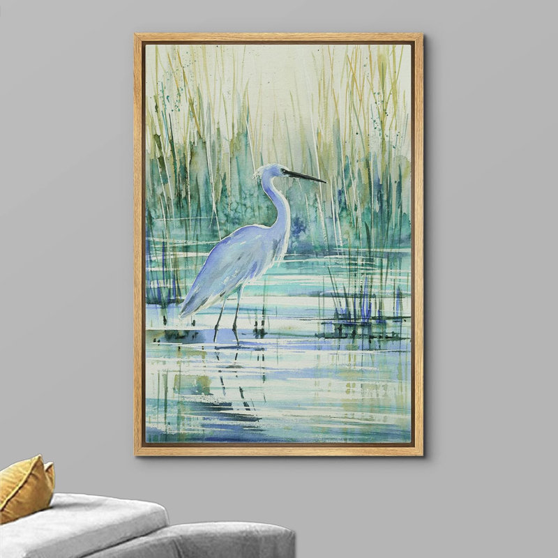 Modern Framed Watercolor Crane Bird Canvas Print, 16" x 24"