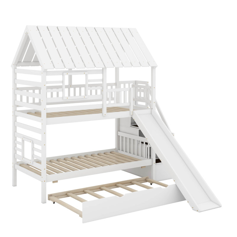Twin Over Twin Bunk Bed With Trundle, White