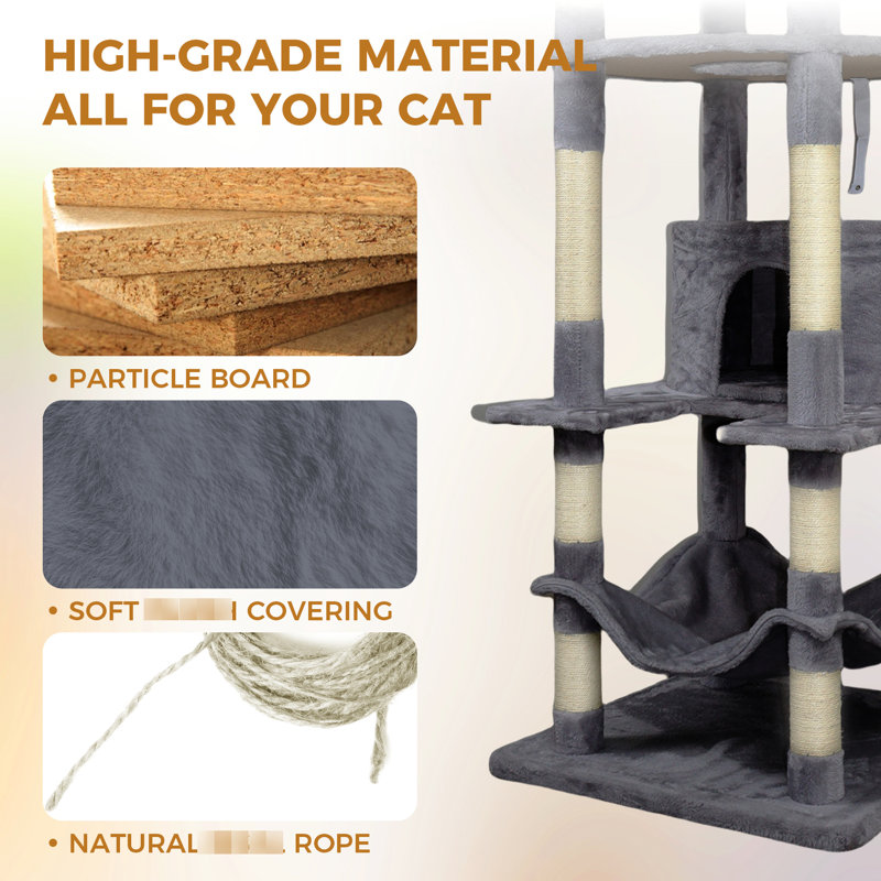 78 - Inch Feline Play Structure In Dark Grey With Stable Base, Scratching Areas, And Multiple Levels For Exploration Cat Tower Big , Condos, Toppling Fittings