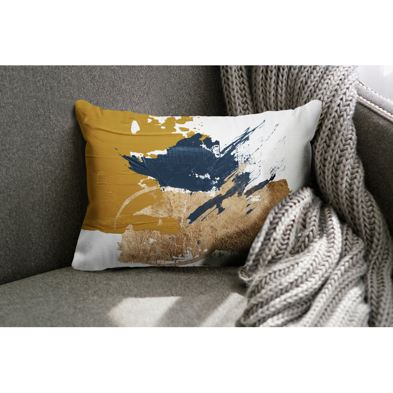 Coussin lombaire abstrait intérieur / extérieur, Jaune / or / blanc