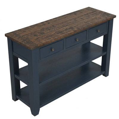 Vintage Rustic 48.83” Console Table with Drawers and Shelves for Entryway and Living Room
