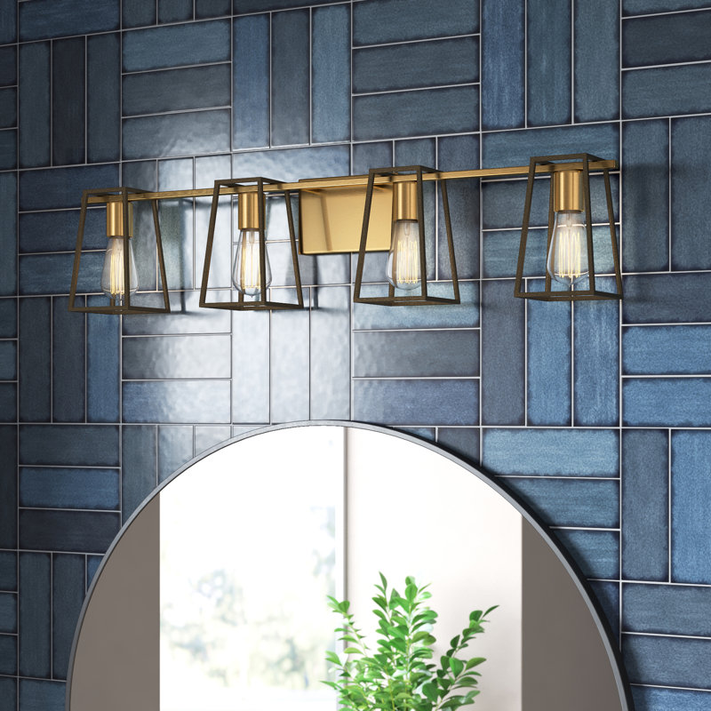 4-Light Open Cage Bath Vanity Fixture, Oil Rubbed Bronze/Heritage Brass