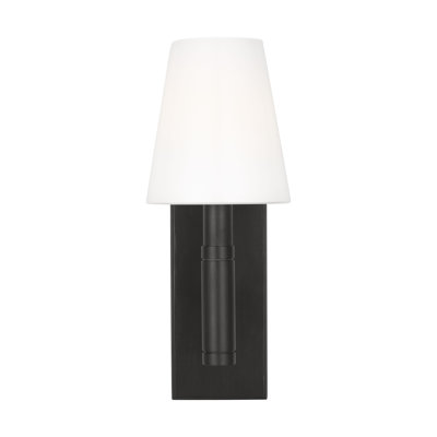 Thomas O'Brien Beckham Classic Bathroom Bedroom Wall Fixture In Aged Iron Finish With Milk Shade