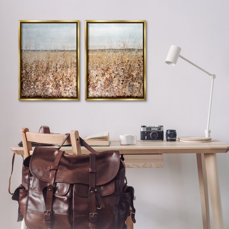  Ensemble de 2 toiles flottantes Rustic Country Prairie par Tim Ottoole, H 31 po x l 21 po, Cadre flottant métallique doré