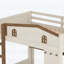 Lit superposé double avec lit gigogne, tablettes de rangement et crochets, bois massif, aucun sommier nécessaire, beige et naturel