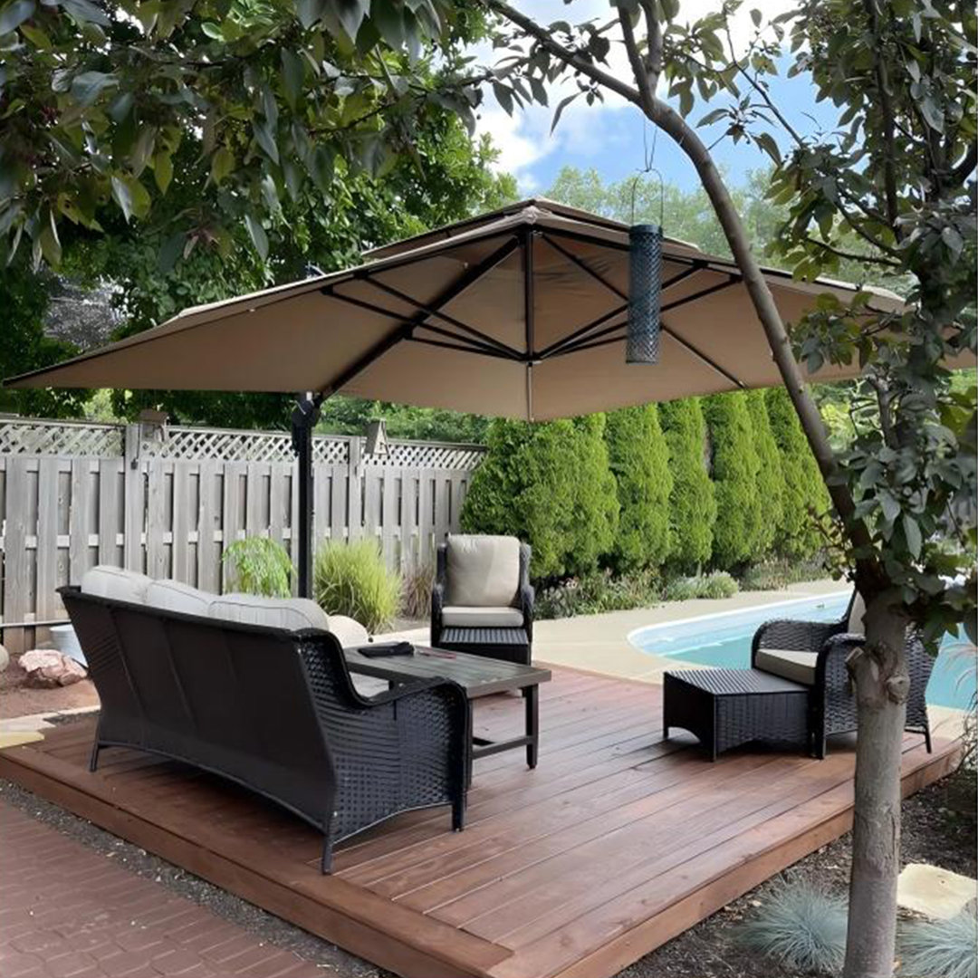 12' Square Double Top Square Deluxe Cantilever Umbrella with Steel Plate Base Purple Leaf Fabric 