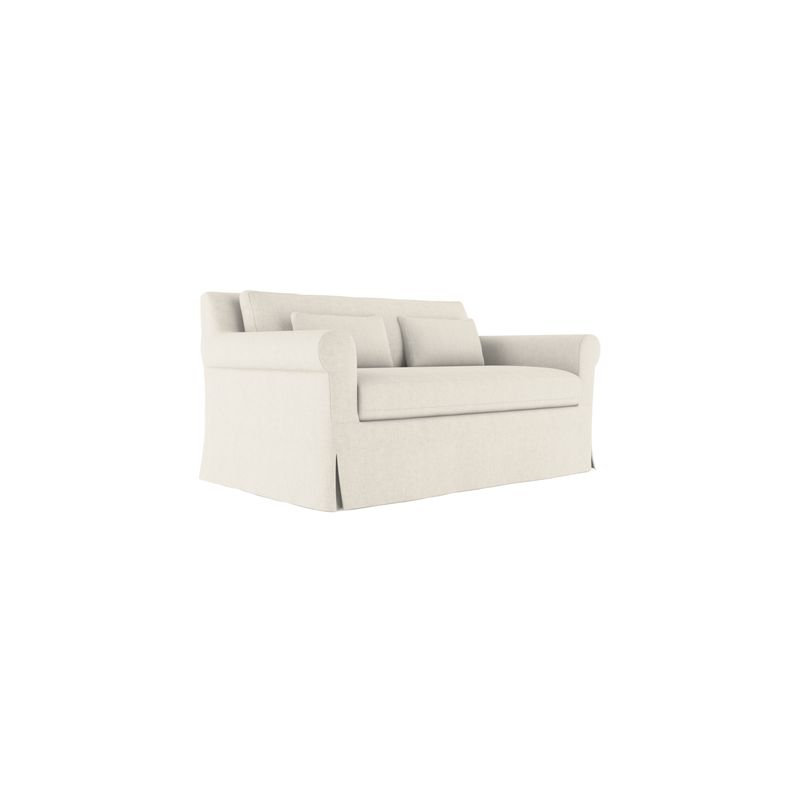 Ludlow Rolled-Arm Skirted Loveseat, Box Weave Linen Pumice, 34" H x 60" W x 38" D, Weathered