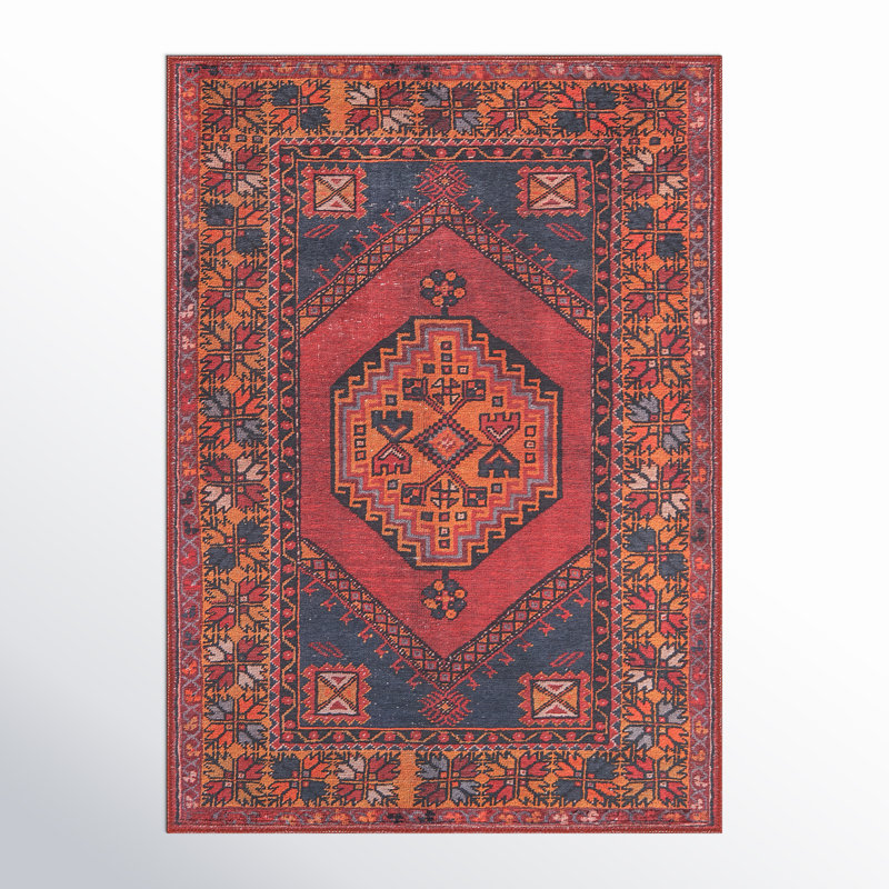 Isthia Oriental Red/Blue/Orange Area Rug, Rectangle 2' x 3'