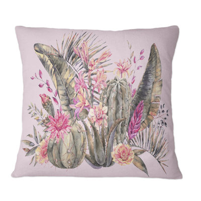 Coussin en fleurs avec fleurs roses - Coussin décoratif imprimé tropical