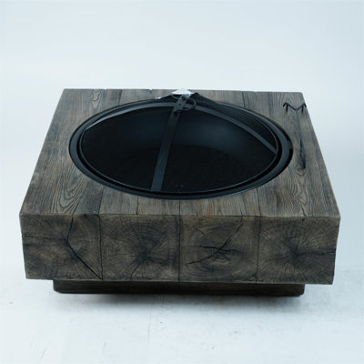 Wood-Fueled Outdoor Fire Pit With Wood Grain Design