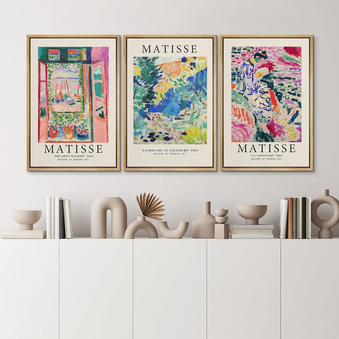 Classical Artwork Colorful Abstract Still Life Henri Matisse Modern Pictures Framed Canvas 3 Pieces Set Print Wall Art IDEA4WALL Frame
