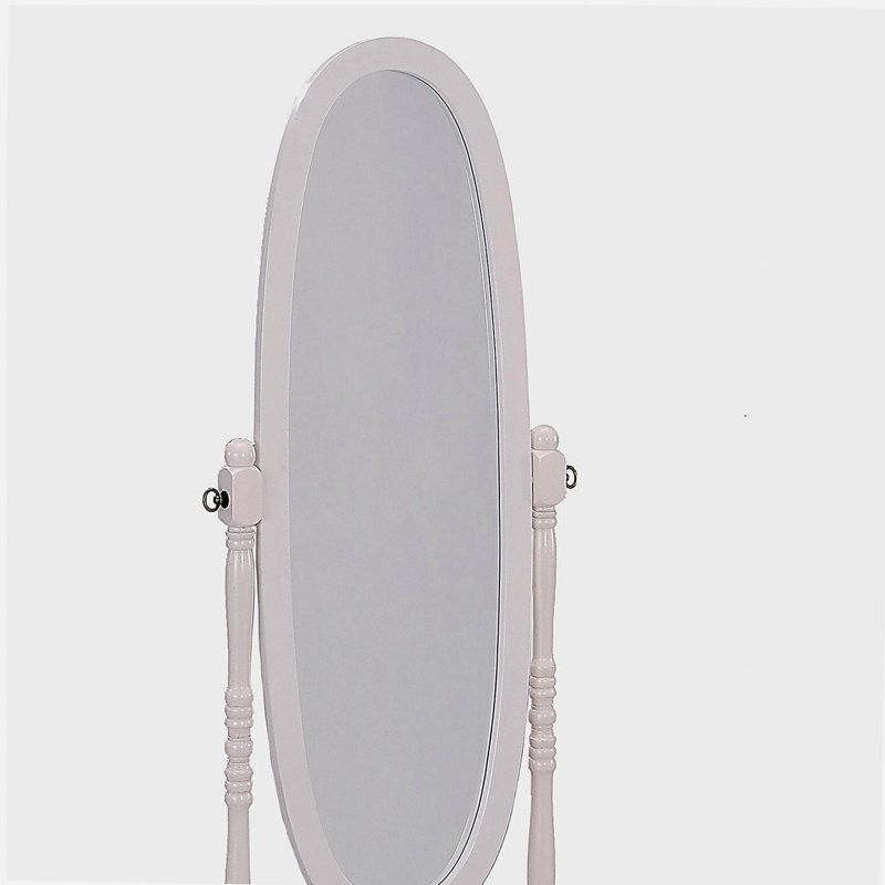 Miroir sur pied en bois de 59,25 pouces de hauteur, blanc poli, ovale, Blanc