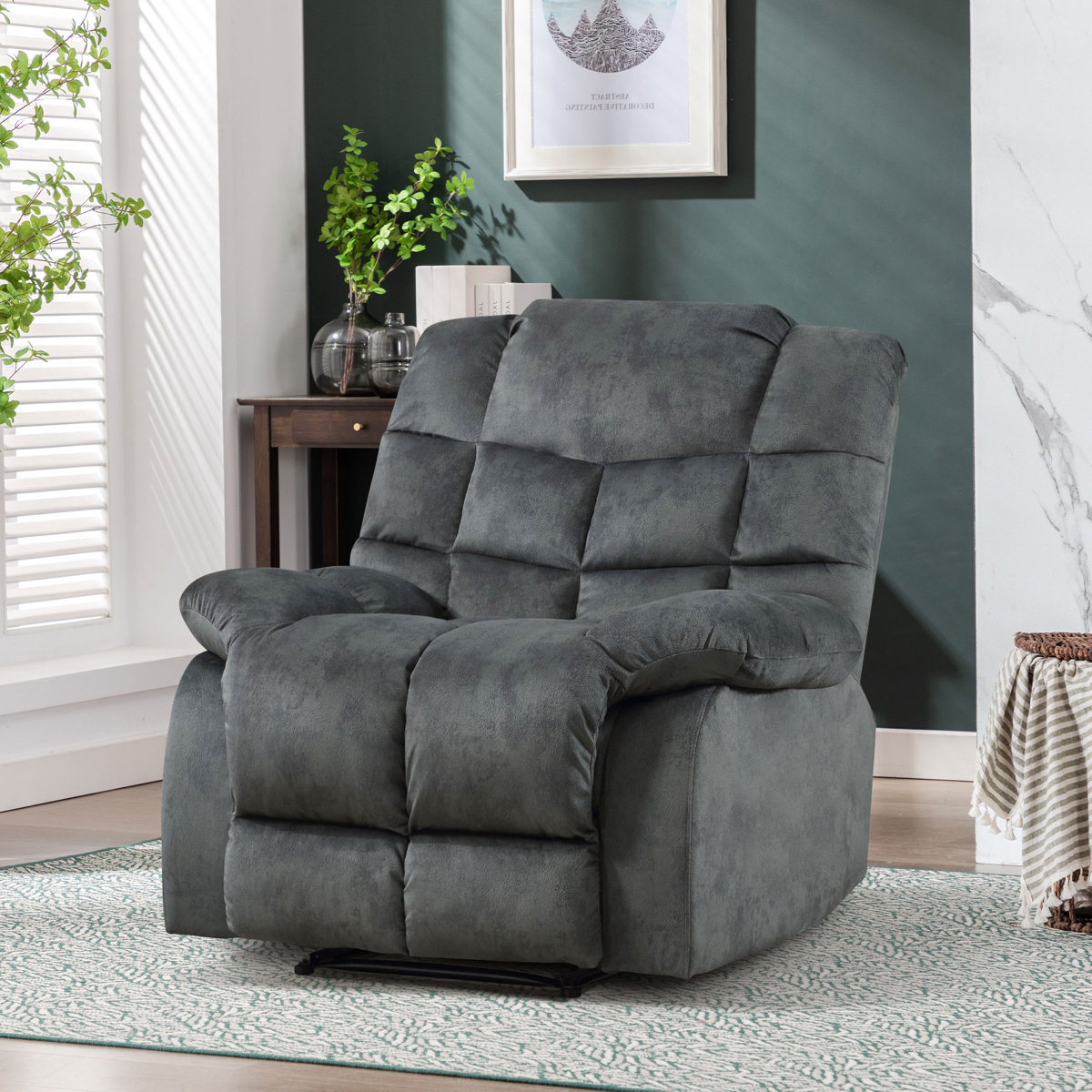 Red Barrel Studio Chira 36.9'' Wide Modern and Soft Upholstered Manual Standard Recliner (Smoke Gray Performance Microfiber)