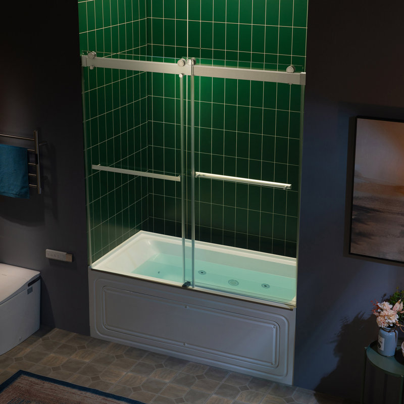 56-60X62" Double Sliding Shower Door With 3/8" Thickened Upgrade Tempered Glass | Stainless Steel Hardware | Safe, Explosion-Resistant, Clear & Stylish, Sturdy & Durable