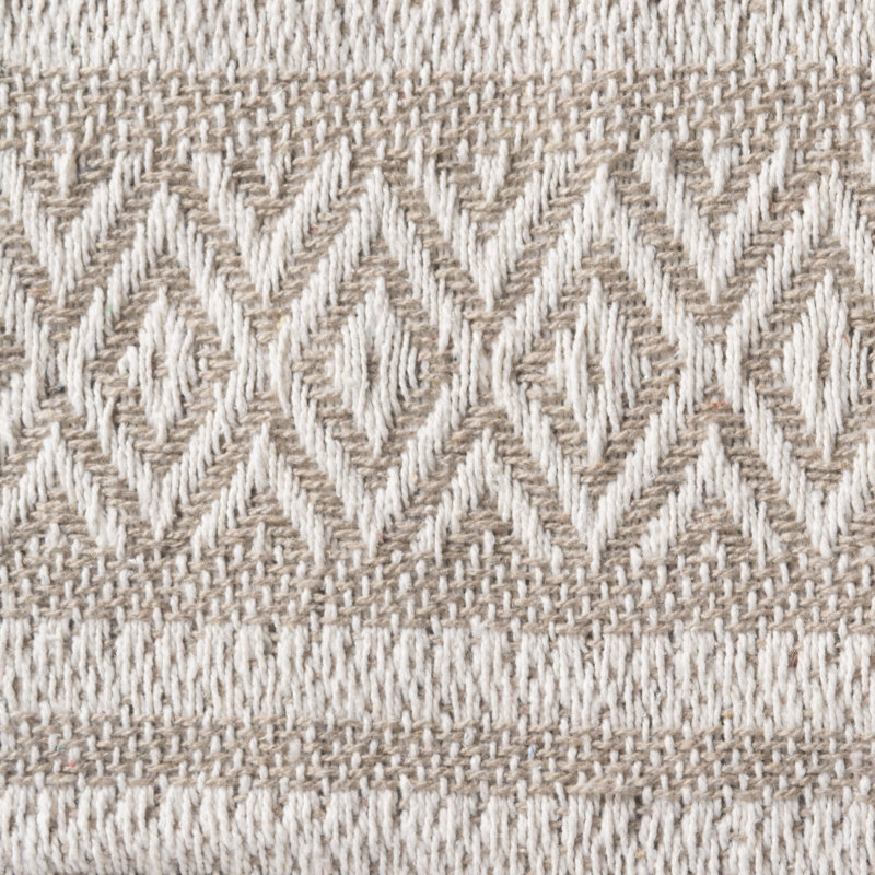 Navy and Off-White Cotton Striped Throw Blanket with Fringe