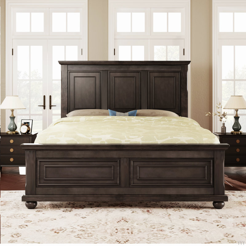Lit traditionnel traditionnel style pin et pin, Brun, Grand lit