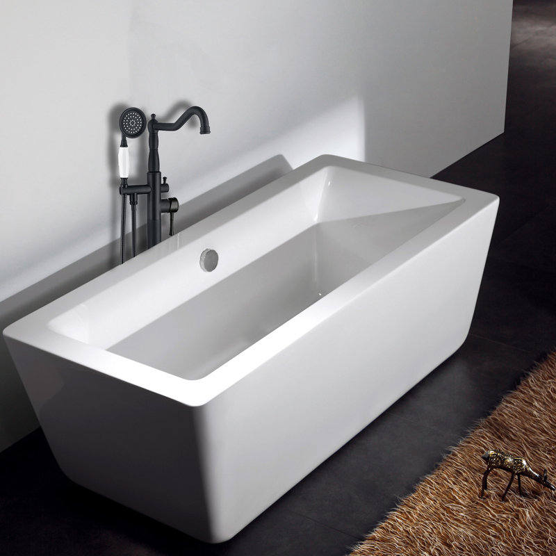 Robinet de baignoire autoportant avec douche à main, pomme de douche amovible en métal noir mat