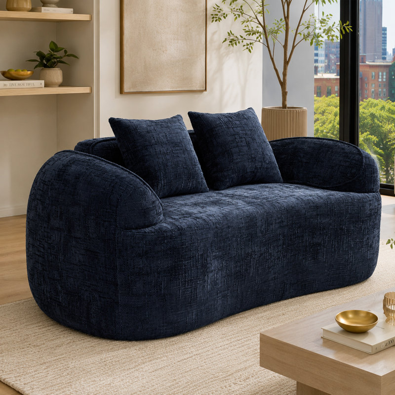 Causeuse moderne courbée avec accoudoirs doubles, deux coussins et aucun assemblage pour le salon ou la chambre à coucher