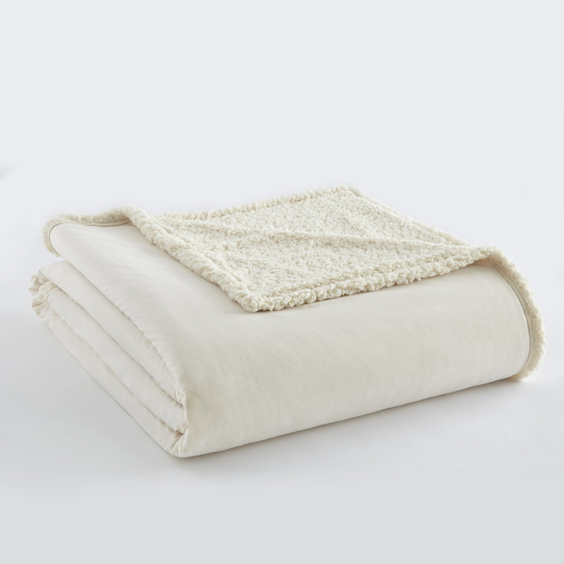 Couverture en sherpa Micro Flannel MD, Ivoire ivoire, Double / grand (l 90 po x L 90 po)