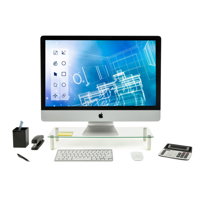 Clear Glass and Aluminum Desktop Monitor Riser Stand